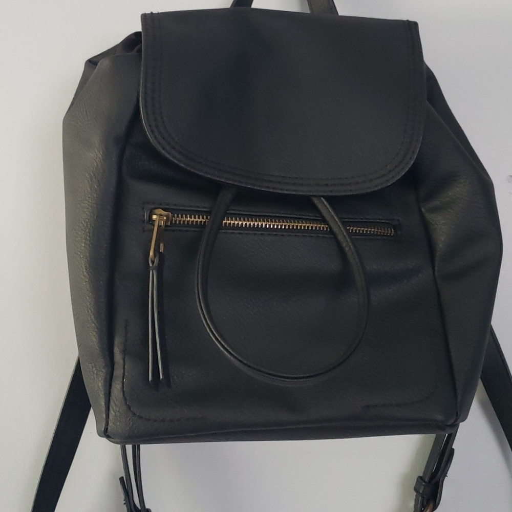 Mini Black Leather Backpack